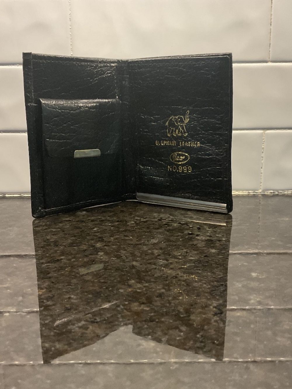 Elephant Leather Bi-Fold Black Wallet